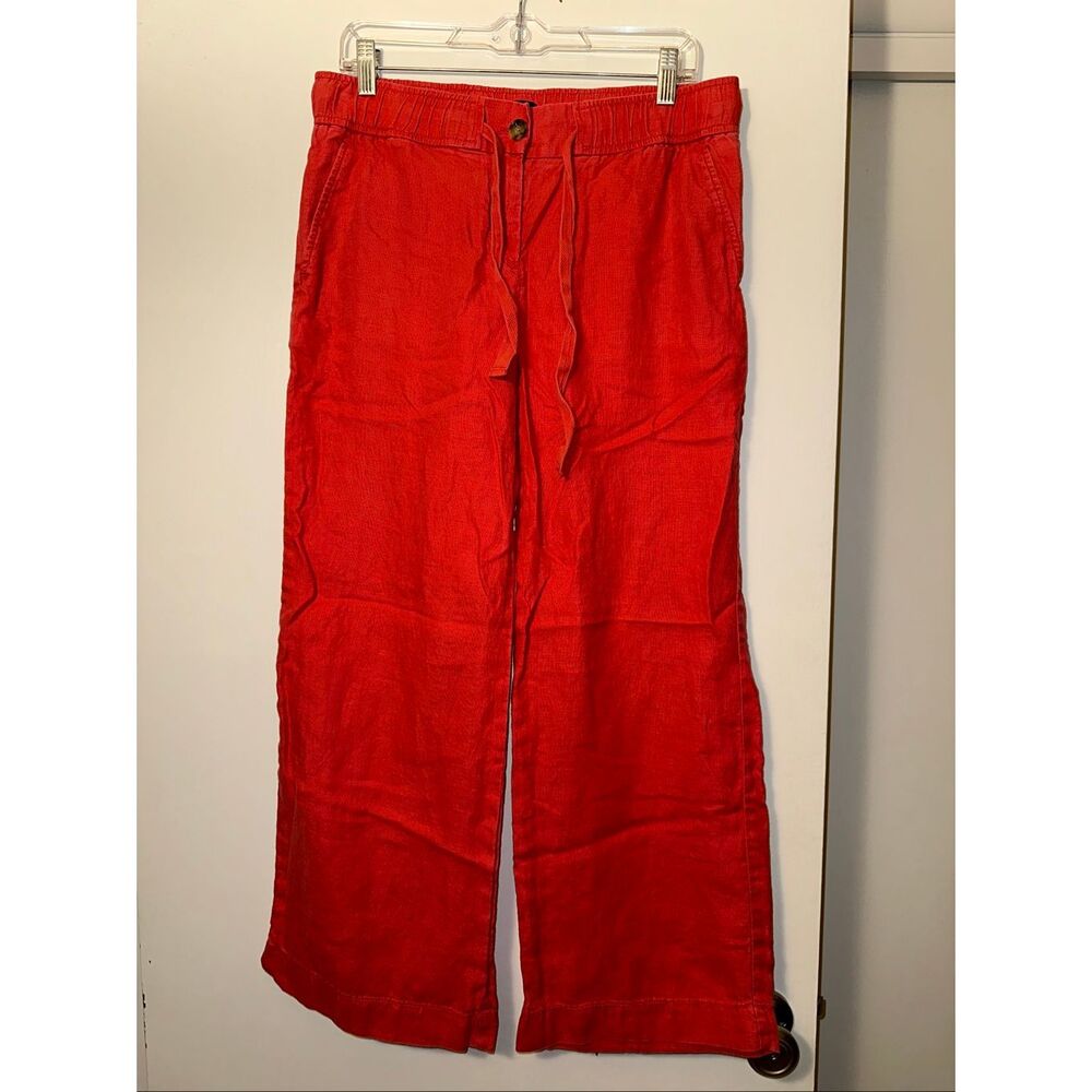 Ann Taylor LOFT Women’s 100% Linen Marisa Straight Leg Pants Red Coral EUC